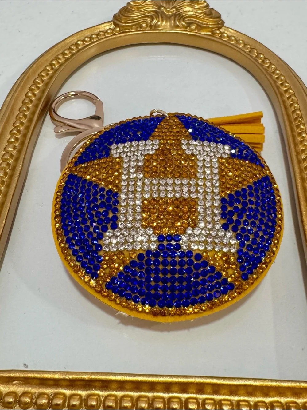 New Crystal Monogram Round Keychain in Royal Blue